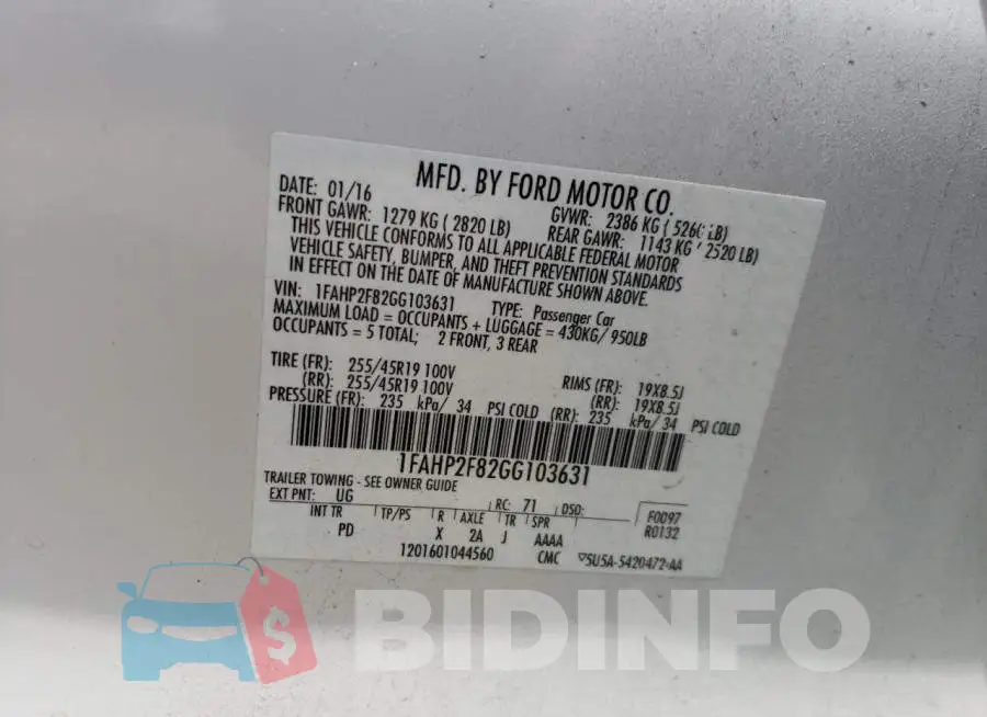 1FAHP2F82GG103631 Photo# 10