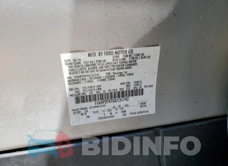 1FAHP2F97GG131742 Photo# 10