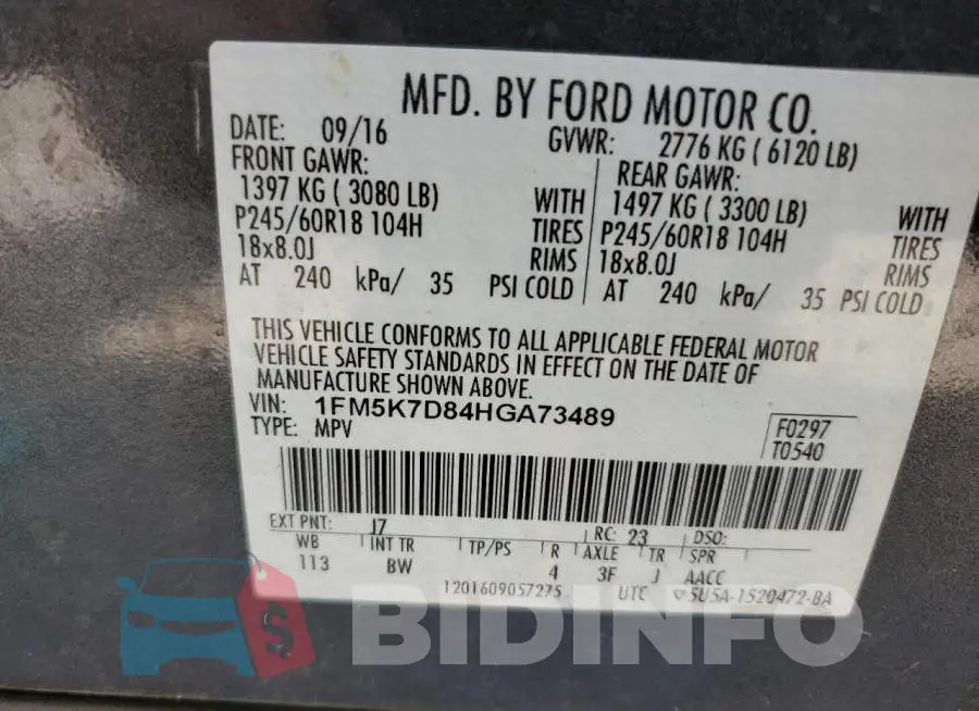 1FM5K7D84HGA73489 Photo# 10