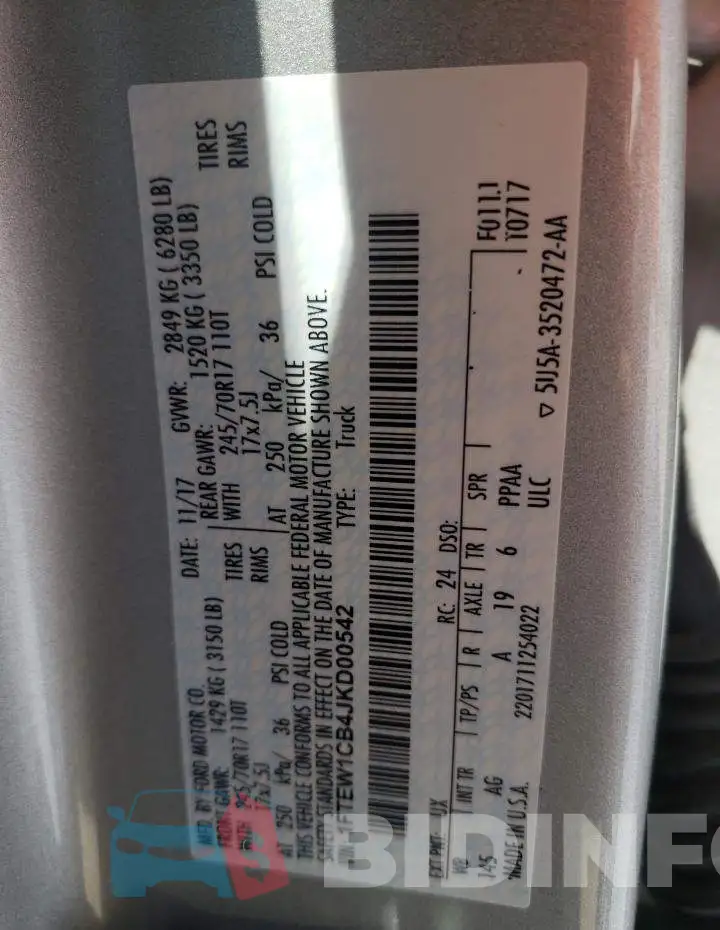 1FTEW1CB4JKD00542 Photo# 10
