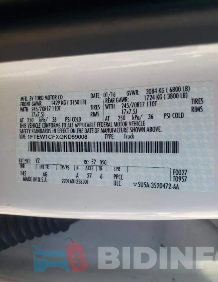 1FTEW1CFXGKD59008 Photo# 10