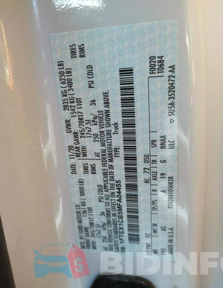 1FTEX1CB5MFA04455 Photo# 10