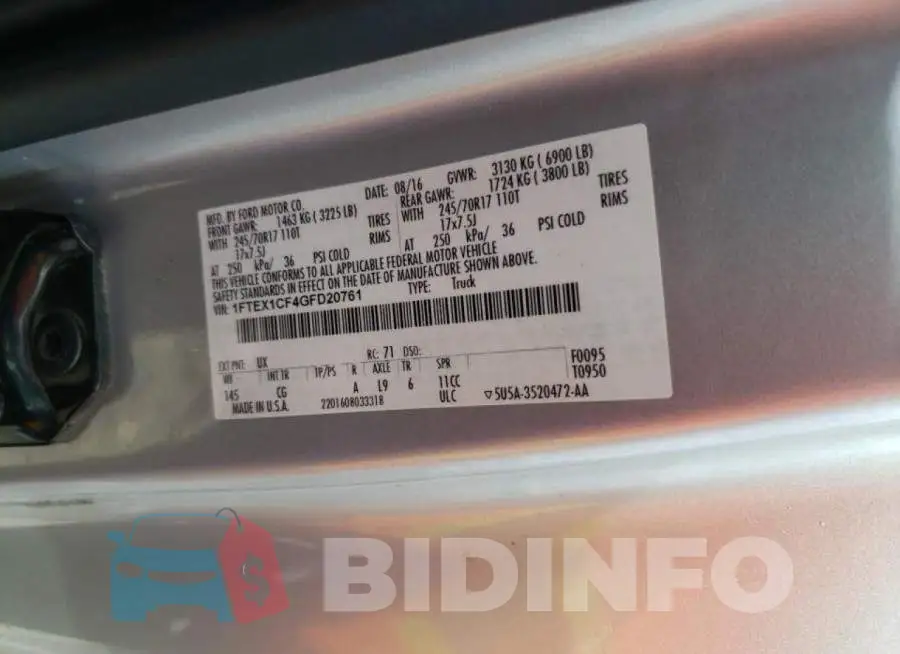 1FTEX1CF4GFD20761 Photo# 10