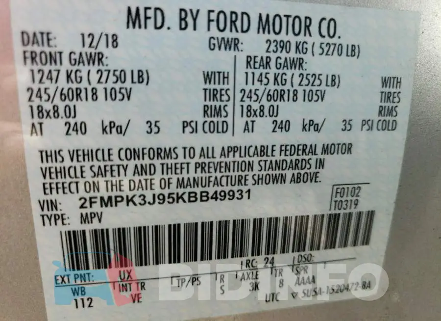 2FMPK3J95KBB49931 Photo# 10