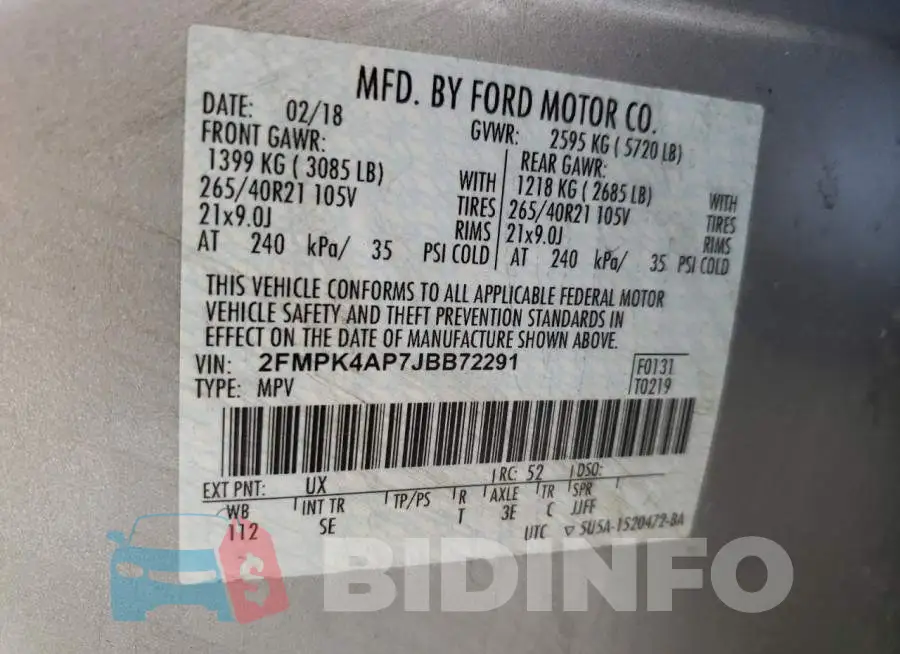 2FMPK4AP7JBB72291 Photo# 10