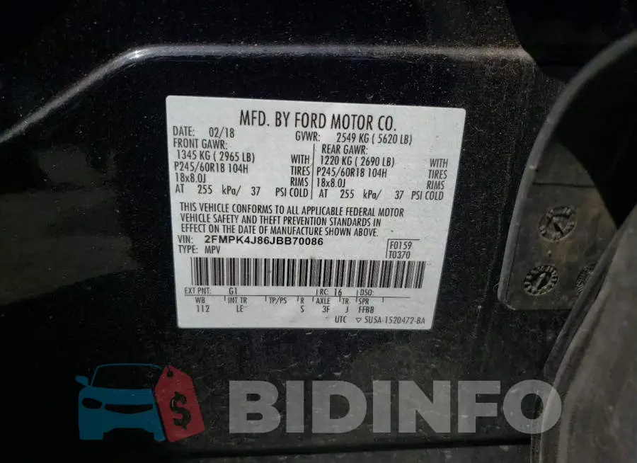 2FMPK4J86JBB70086 Photo# 10