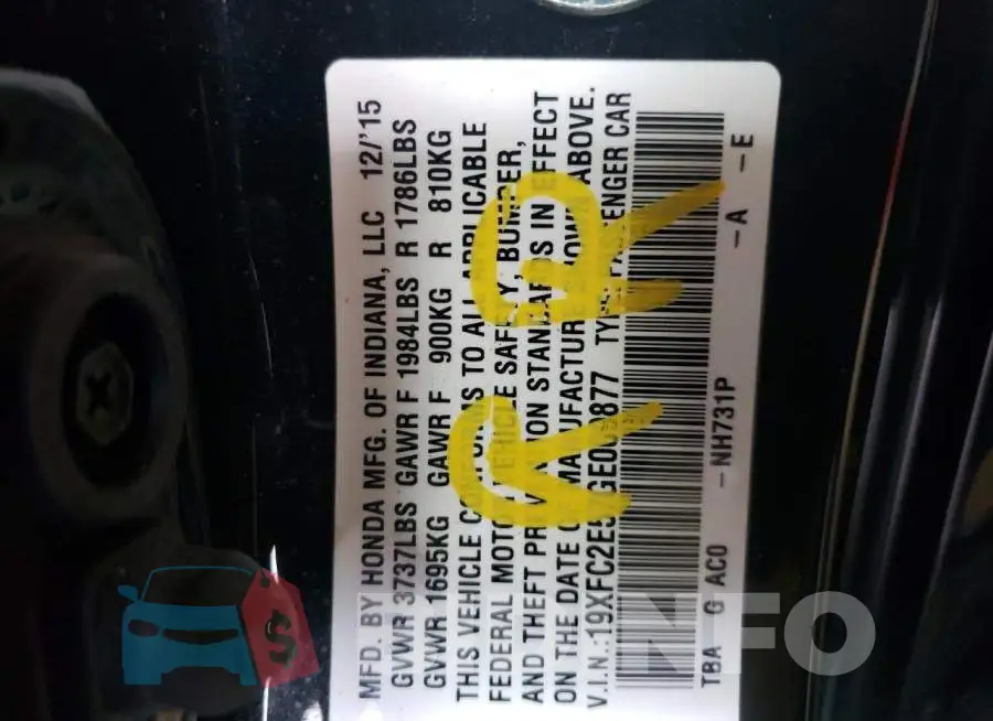 19XFC2E57GE009877 Photo# 10