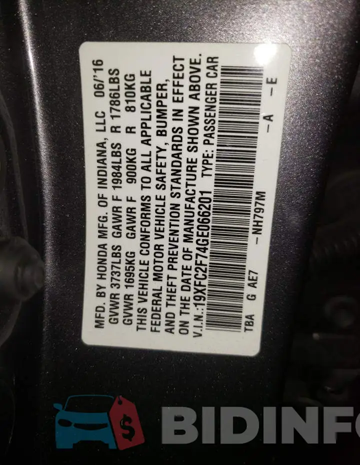 19XFC2F74GE066201 Photo# 10