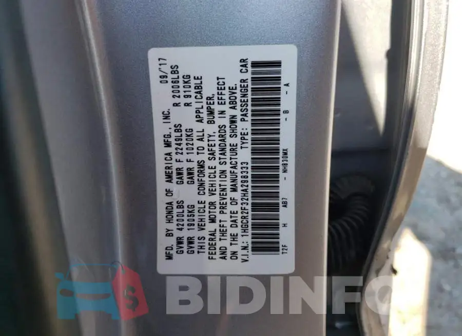 1HGCR2F32HA298333 Photo# 10