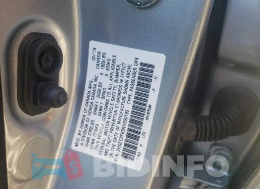 2HGFC2F65KH550190 Photo# 10