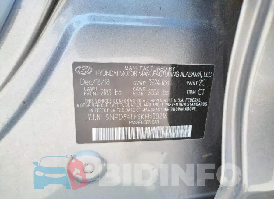 5NPD84LF3KH450216 Photo# 10