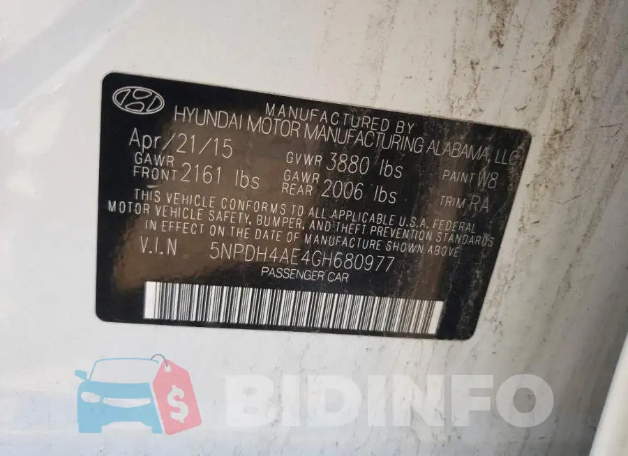 5NPDH4AE4GH680977 Photo# 10