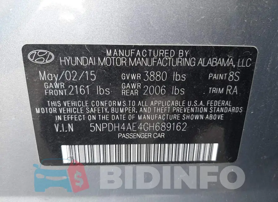 5NPDH4AE4GH689162 Photo# 10