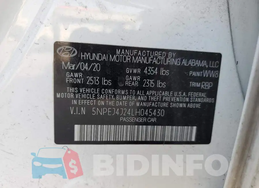 5NPEJ4J24LH045430 Photo# 10