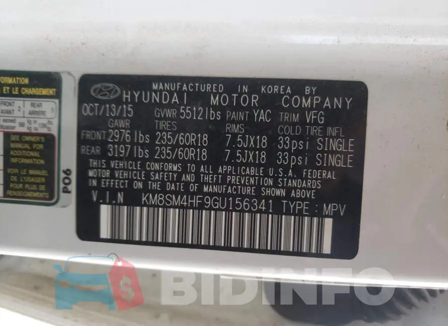KM8SM4HF9GU156341 Photo# 10