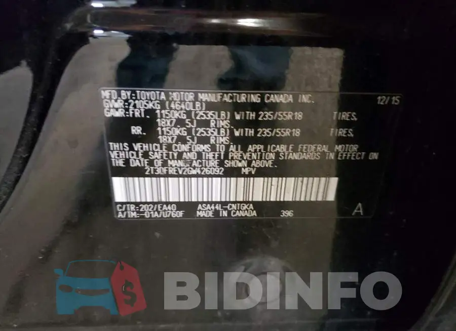 2T3DFREV2GW426092 Photo# 10