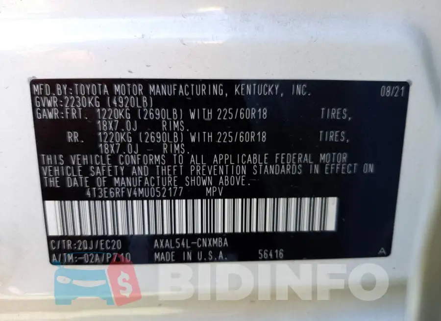 4T3E6RFV4MU052177 Photo# 10
