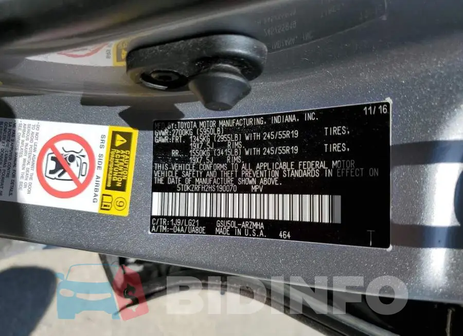 5TDKZRFH2HS190070 Photo# 10