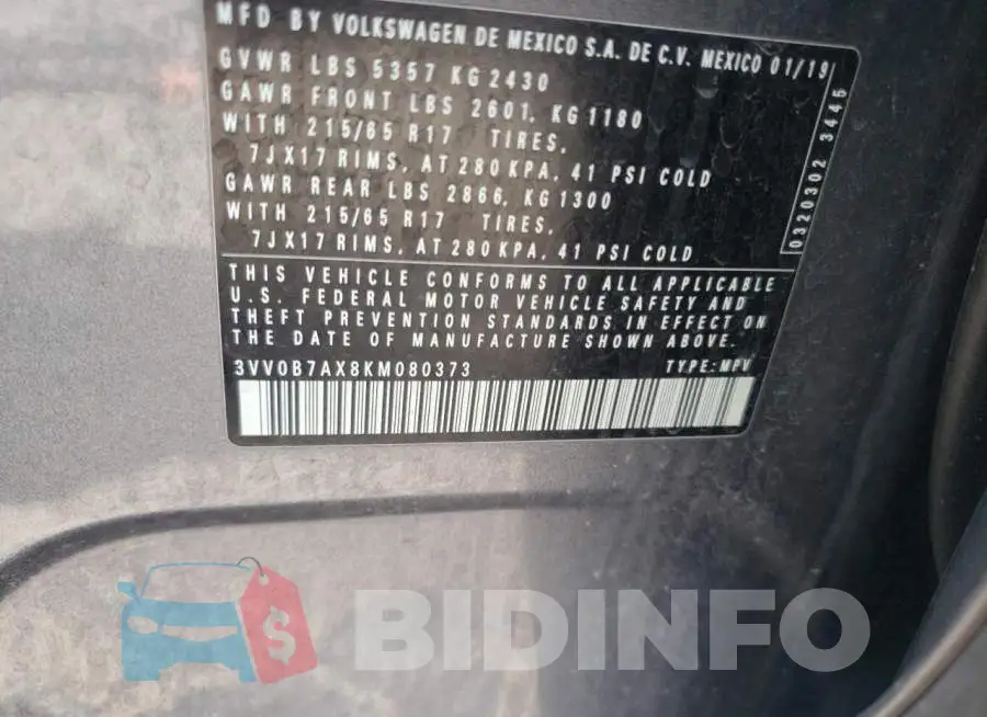 3VV0B7AX8KM080373 Photo# 10