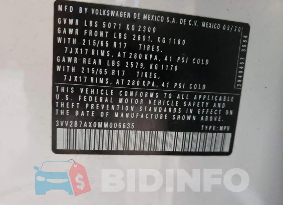 3VV2B7AX0MM006635 Photo# 10