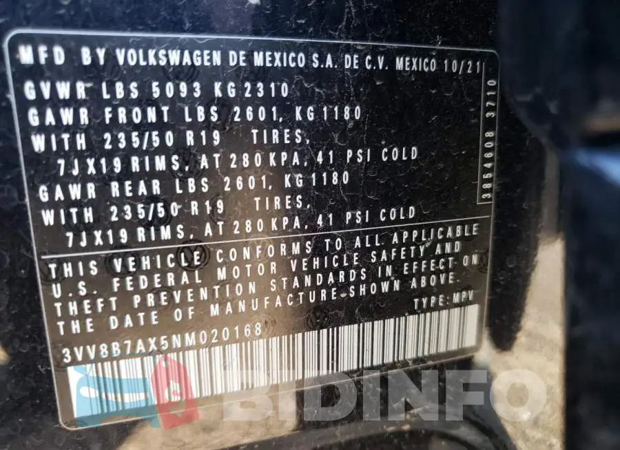 3VV8B7AX5NM020168 Photo# 10