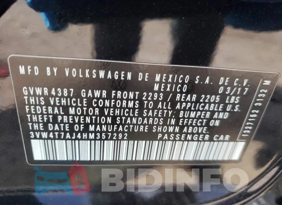 3VW4T7AJ4HM357292 Photo# 10