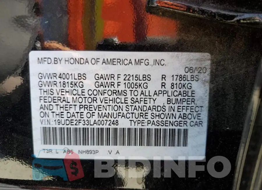 19UDE2F33LA007248 Photo# 10