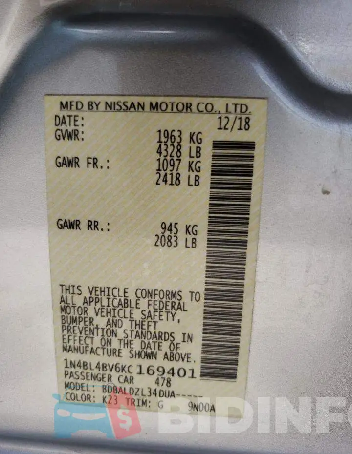 1N4BL4BV6KC169401 Photo# 10