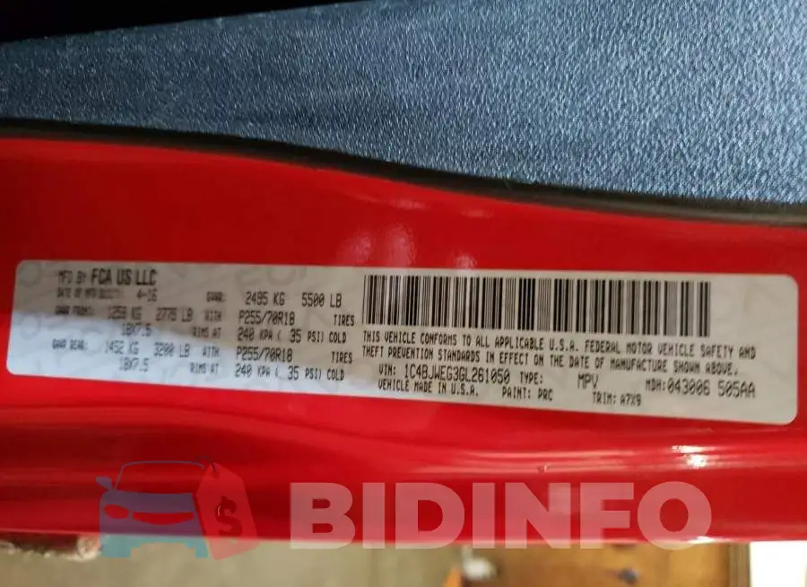 1C4BJWEG3GL261050 Photo# 10