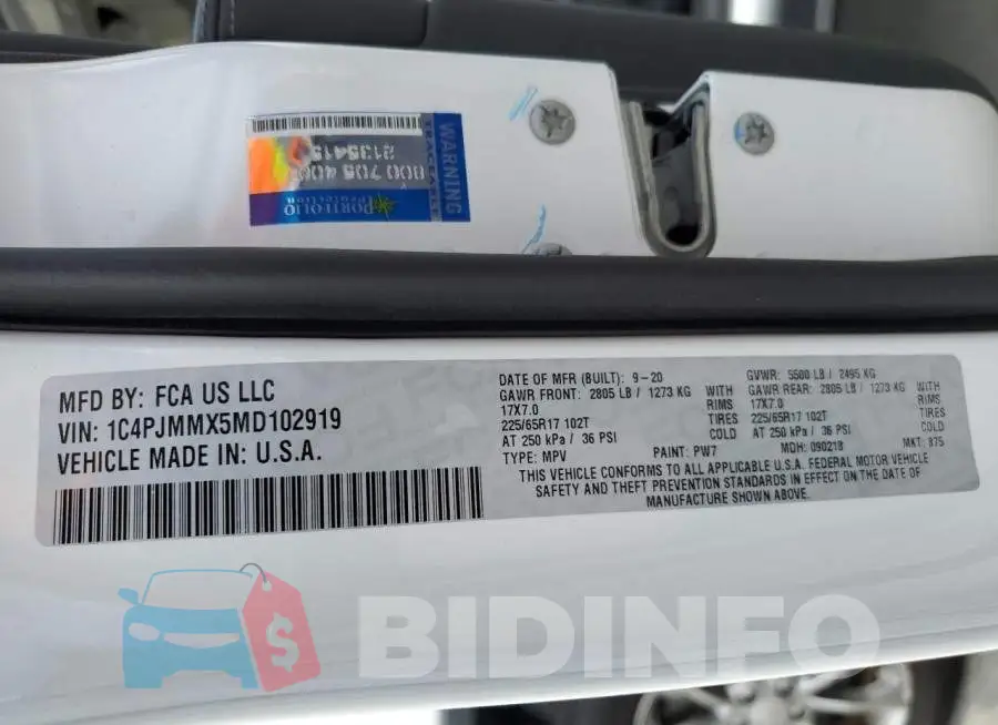 1C4PJMMX5MD102919 Photo# 10