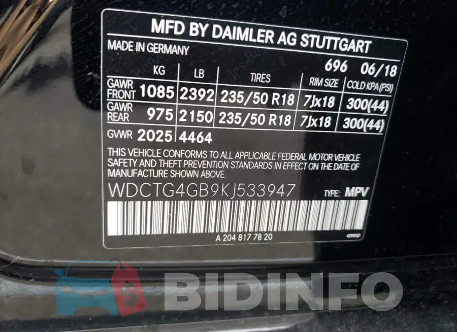 WDCTG4GB9KJ533947 Photo# 10