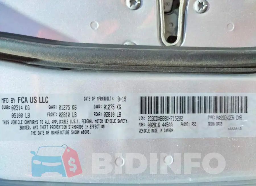 2C3CDXBG8KH715292 Photo# 10