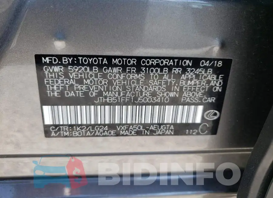 JTHB51FF1J5003410 Photo# 10