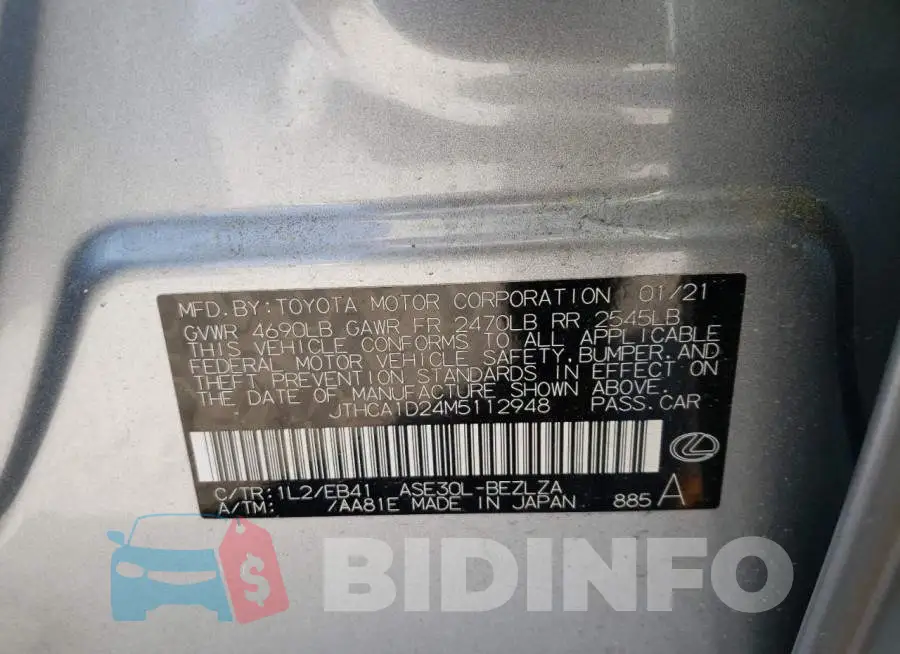 JTHCA1D24M5112948 Photo# 10