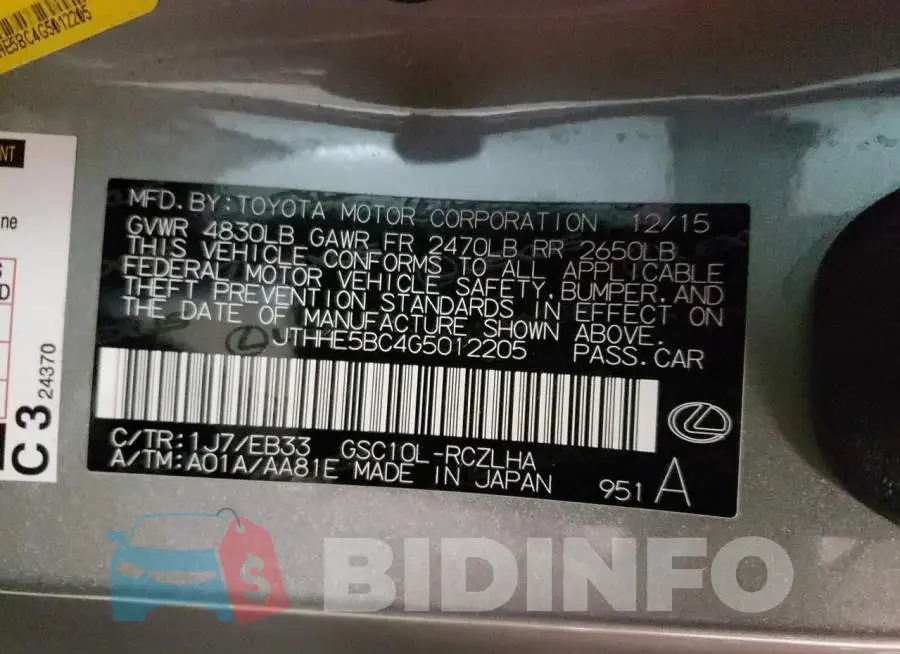 JTHHE5BC4G5012205 Photo# 10