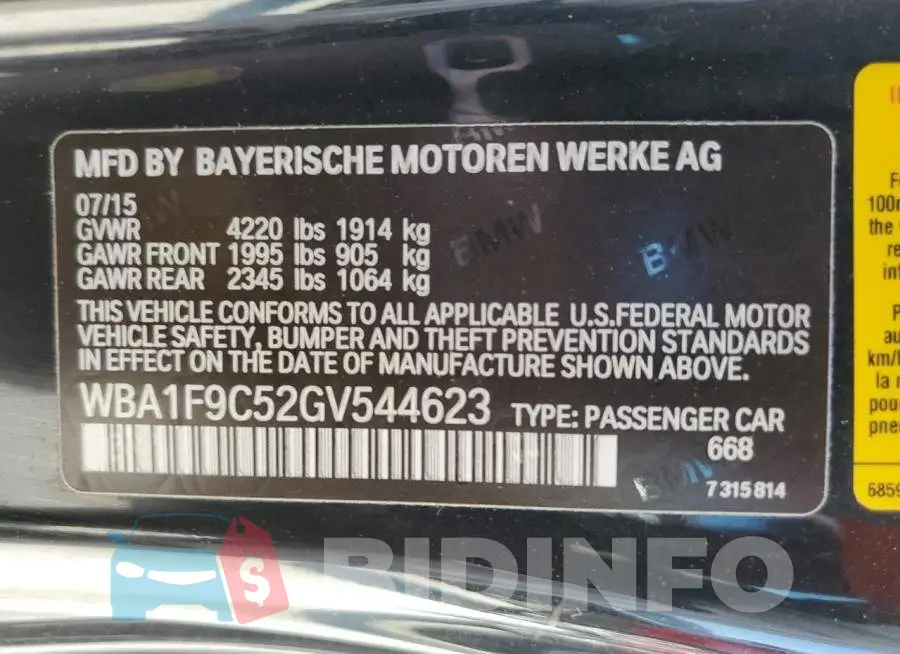 WBA1F9C52GV544623 Photo# 10