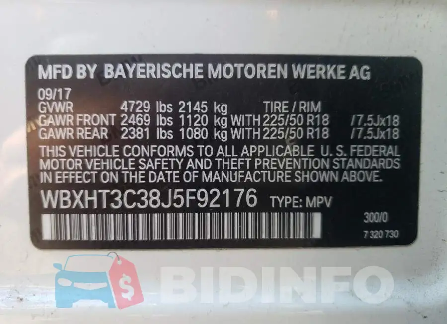 WBXHT3C38J5F92176 Photo# 10