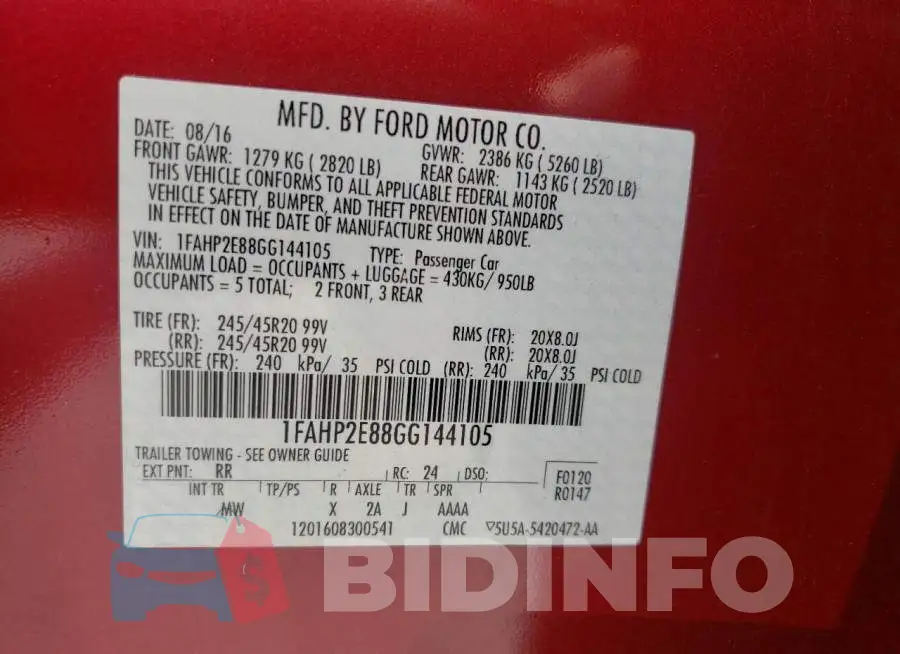 1FAHP2E88GG144105 Photo# 10