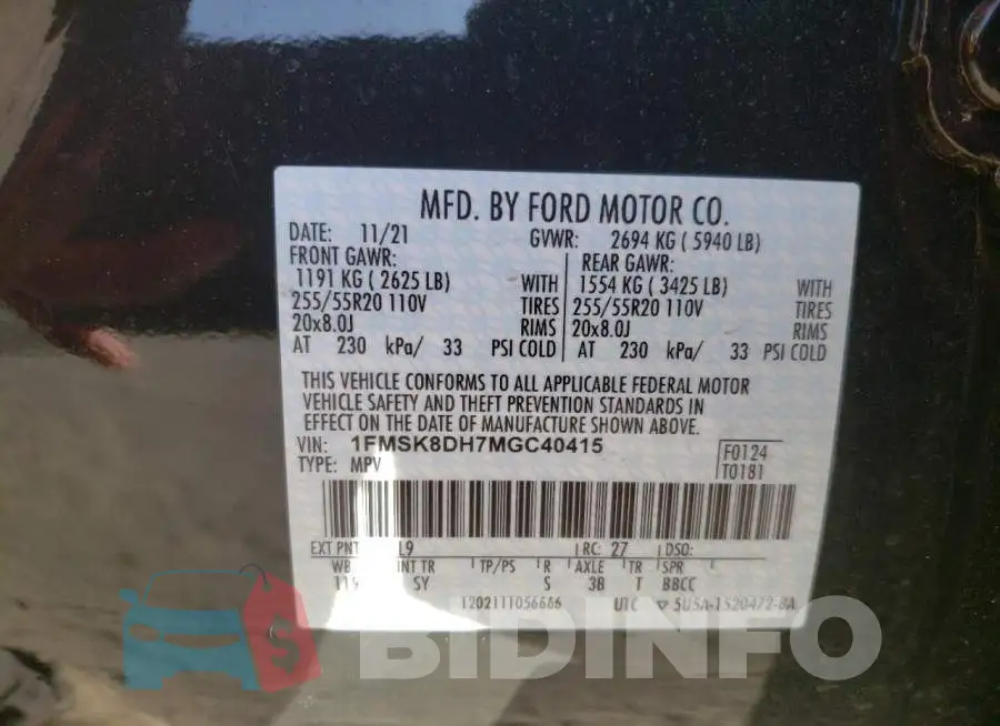 1FMSK8DH7MGC40415 Photo# 10