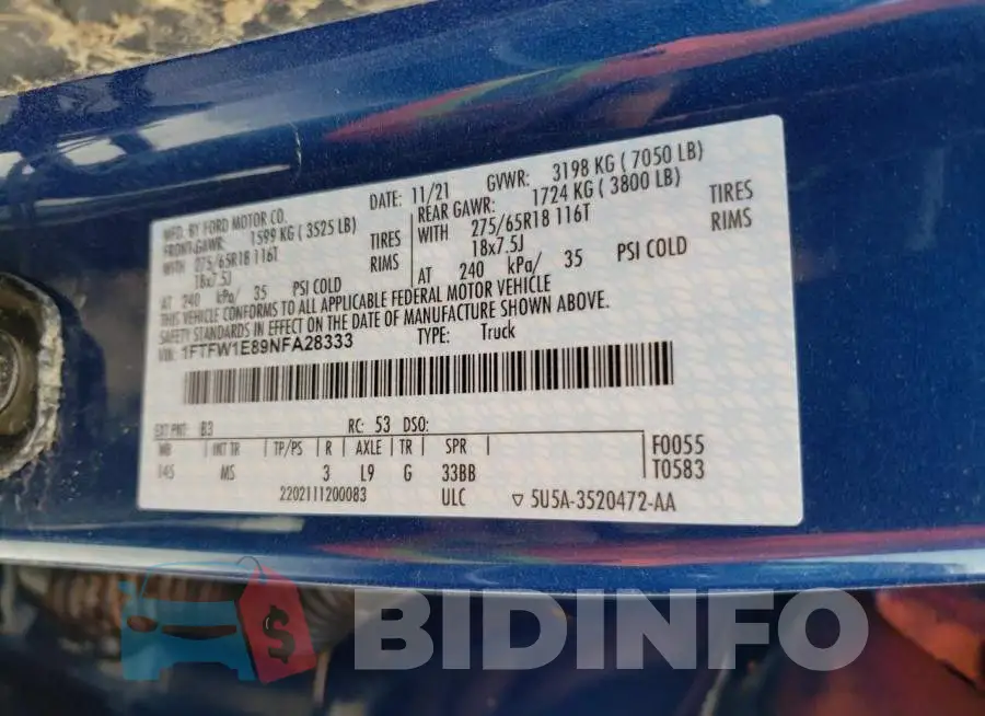 1FTFW1E89NFA28333 Photo# 10