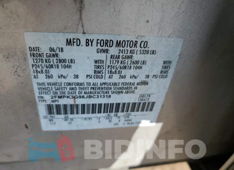 2FMPK3G98JBC31318 Photo# 10