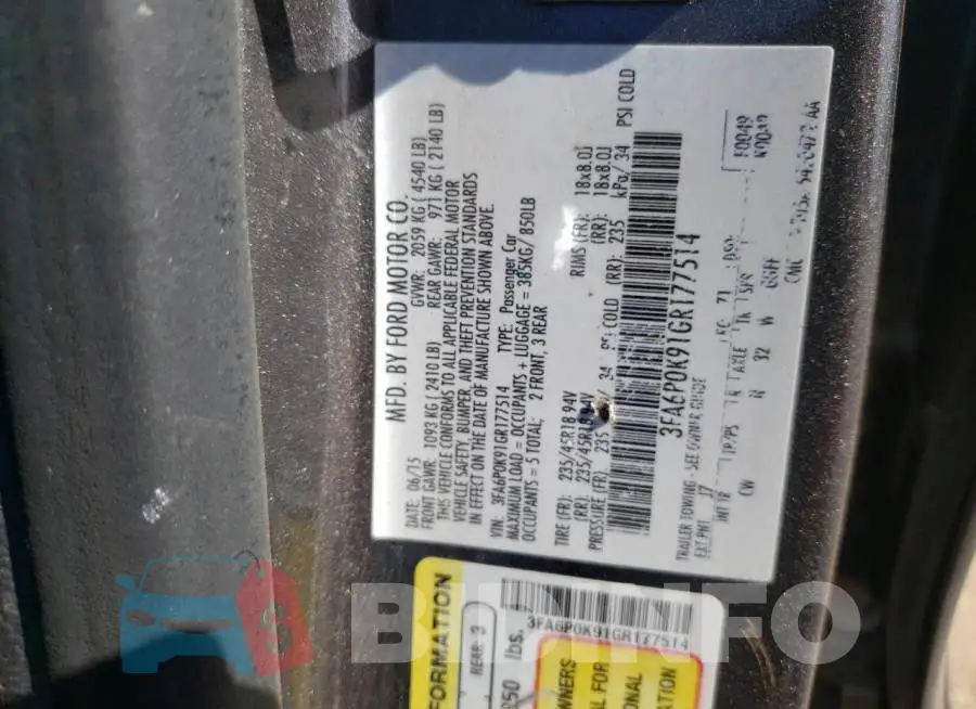 3FA6P0K91GR177514 Photo# 10