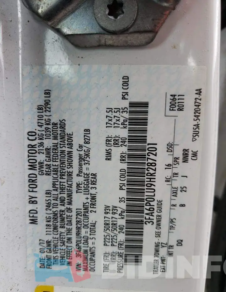 3FA6P0LU9HR287201 Photo# 10