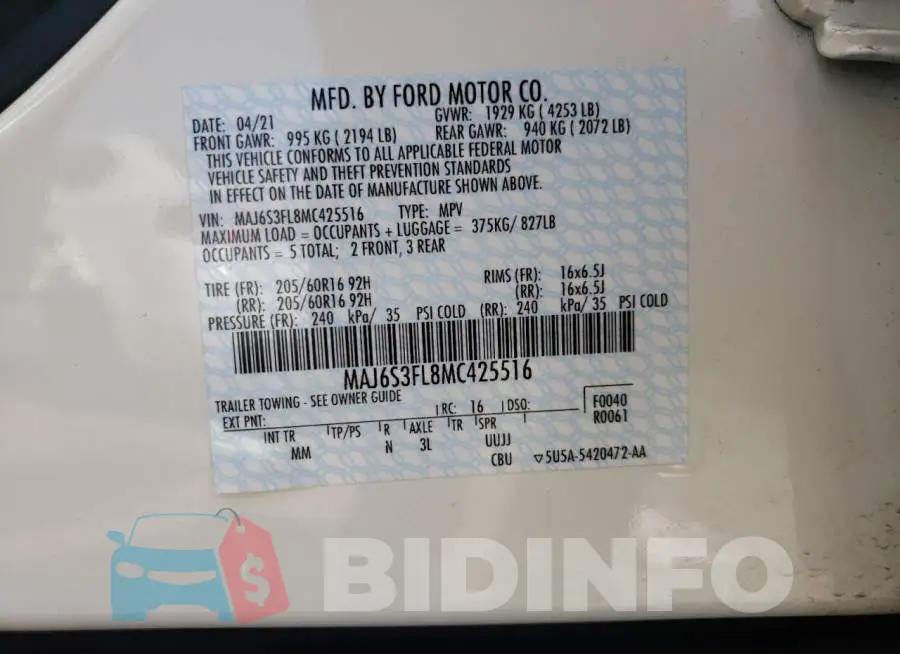 MAJ6S3FL8MC425516 Photo# 10