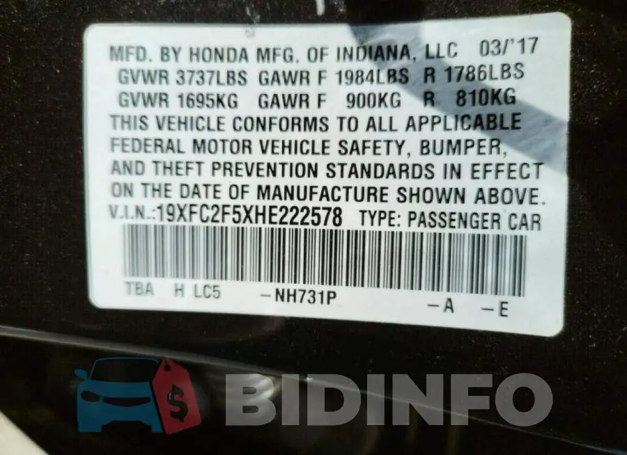 19XFC2F5XHE222578 Photo# 10
