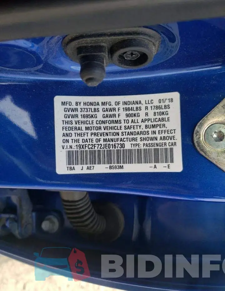 19XFC2F72JE016730 Photo# 10