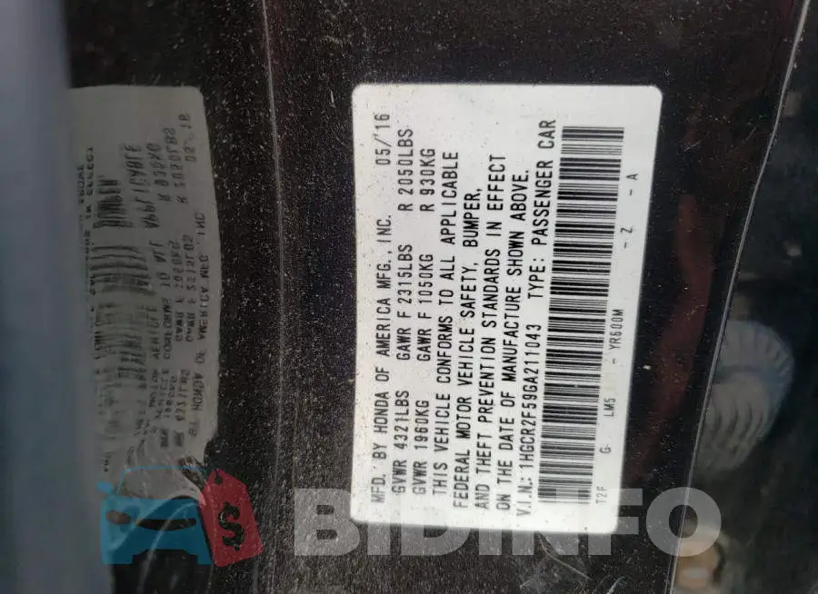 1HGCR2F59GA211043 Photo# 10