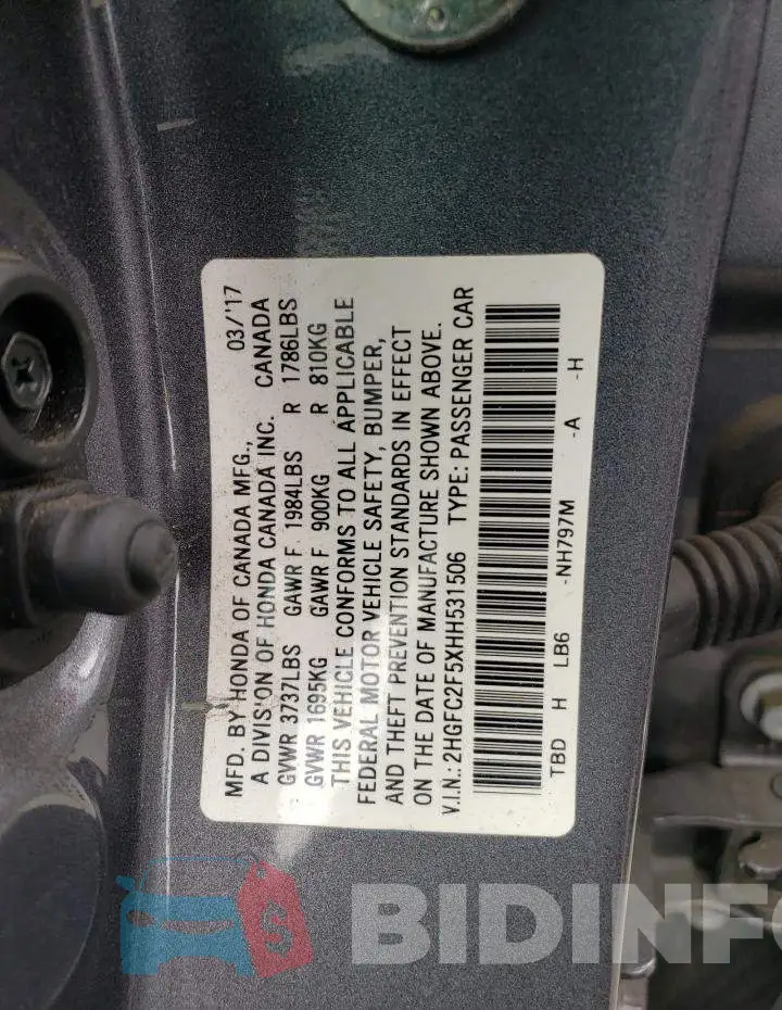 2HGFC2F5XHH531506 Photo# 10