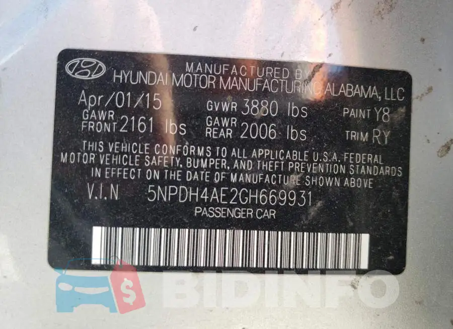 5NPDH4AE2GH669931 Photo# 10
