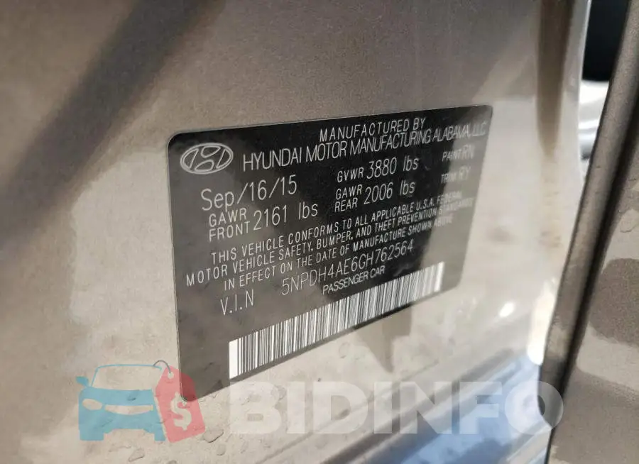 5NPDH4AE6GH762564 Photo# 10